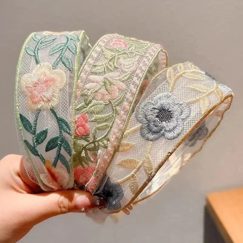BloomGrace™ Embroidered Chiffon Floral Headband Collection – 3 Piece Set