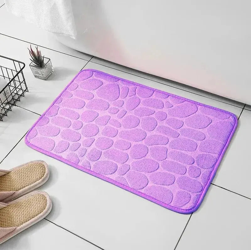 Embossed Fiber Floor Mat | Non-Slip Pebble Design | Bathroom & Living Room Rug