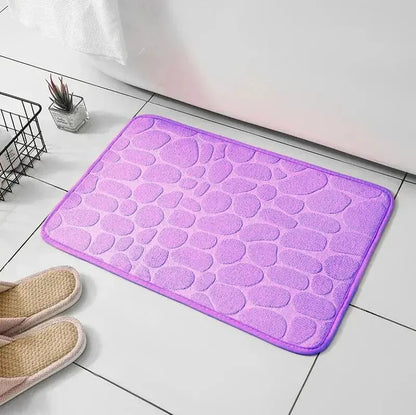 Embossed Fiber Floor Mat | Non-Slip Pebble Design | Bathroom & Living Room Rug