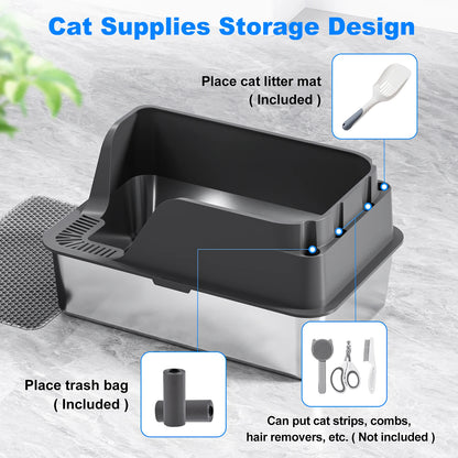 Premium Stainless Steel Cat Litter Box | Extra Large, Leak-Proof & Splash-Resistant