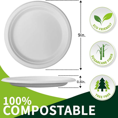 9-Inch Disposable Dinner Plates | 50-Pack | Food-Grade | Leak-Proof | Microwave-Safe | Party & Everyday Use