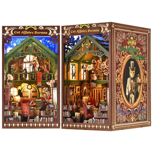 Kitty Cat Book Nook Kit | 3D Wooden DIY Puzzle | Miniature Bookshelf Insert | Magic Book House Décor