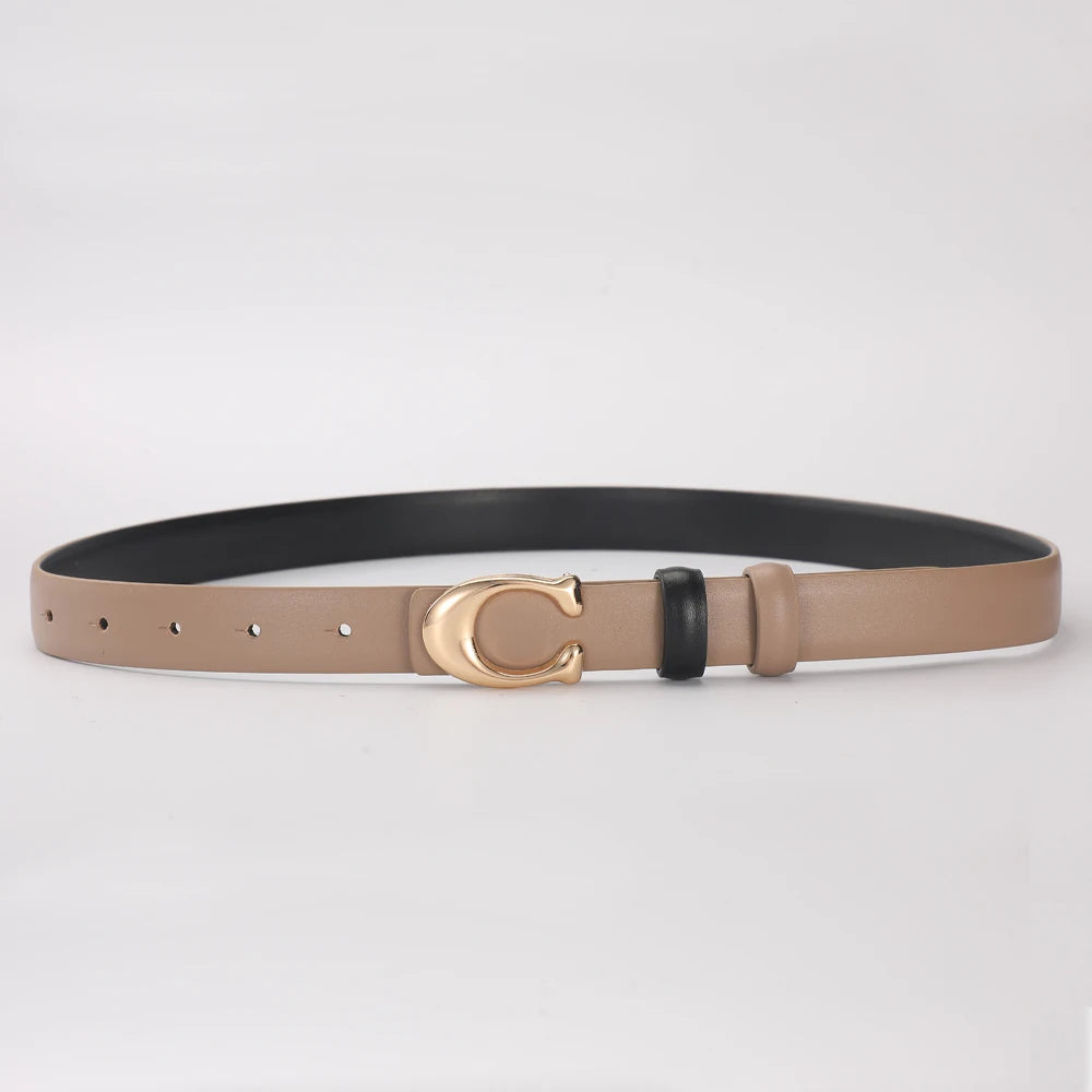 Women's Double-Sided Fashion Belt, Reversible Waist Belt with C-Shaped Buckle, Smooth Finish for Dresses, Jeans & Trousers