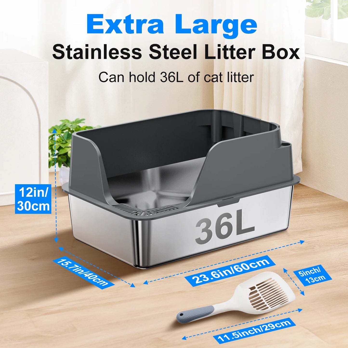Premium Stainless Steel Cat Litter Box | Extra Large, Leak-Proof & Splash-Resistant