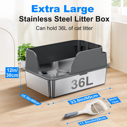 Premium Stainless Steel Cat Litter Box | Extra Large, Leak-Proof & Splash-Resistant