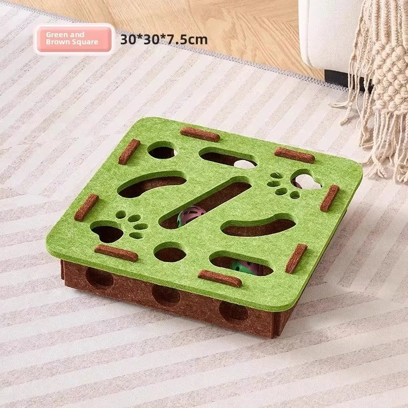 Indoor Cat Puzzle Toy, Felt Interactive Box with Ball, Exercise and Hunting Game Toy for Mental Stimulation and Activity