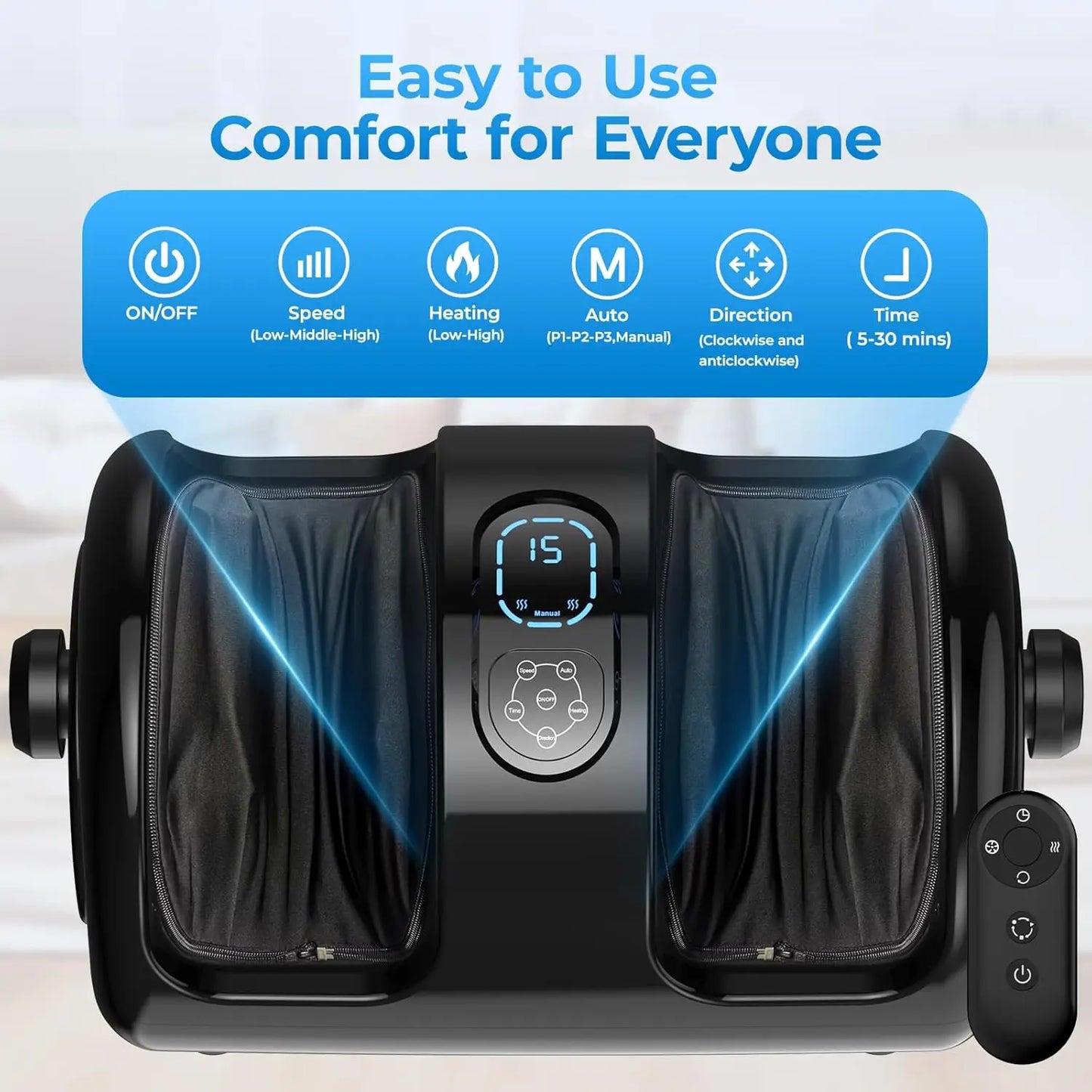 Shiatsu Foot & Calf Massager | Air Compression + Heat + Vibration | 3-Level Kneading System | Home Spa Device