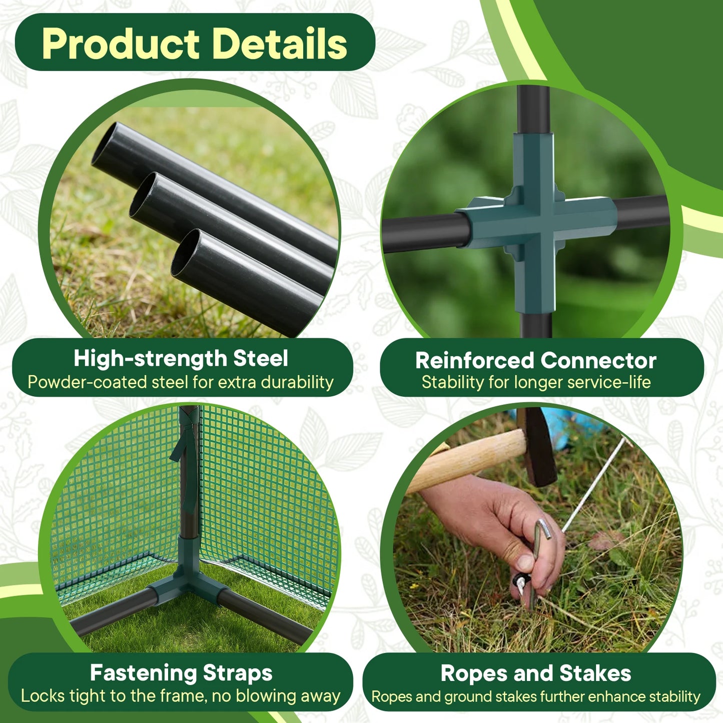JHK Portable Walk-In Greenhouse | 56 Inch | Heavy Duty Frame | Screen Windows | Outdoor Garden Plant Protection