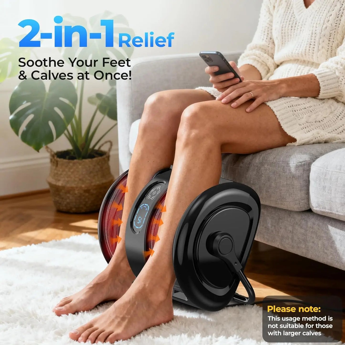 Shiatsu Foot & Calf Massager | Air Compression + Heat + Vibration | 3-Level Kneading System | Home Spa Device