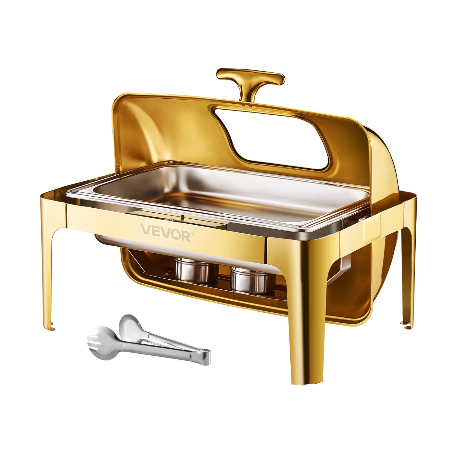 SucceBuy Elegant 9QT Roll Top Chafing Dish | Stainless Steel Buffet Warmer | Full Size Pan | Catering Food Server