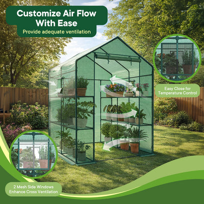 JHK Portable Walk-In Greenhouse | 56 Inch | Heavy Duty Frame | Screen Windows | Outdoor Garden Plant Protection