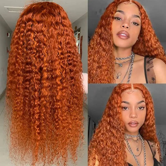 Orange Ginger Deep Wave Wig | 30–36 Inch | 13x4 & 13x6 HD Lace | Colored Human Hair | Curly Wave