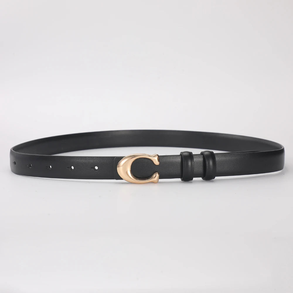 Women's Double-Sided Fashion Belt, Reversible Waist Belt with C-Shaped Buckle, Smooth Finish for Dresses, Jeans & Trousers