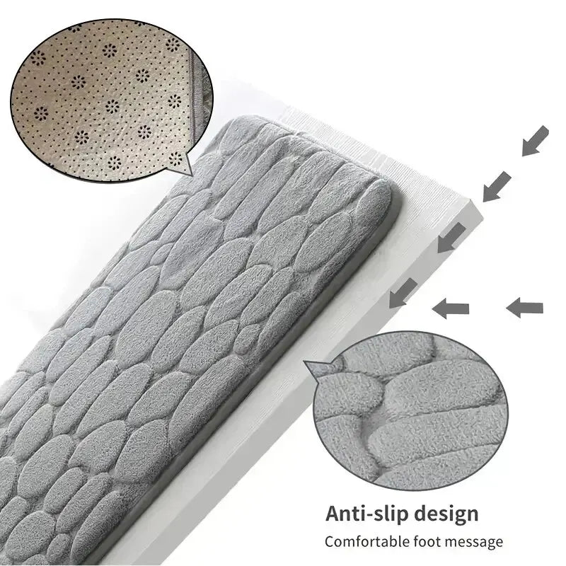 Embossed Fiber Floor Mat | Non-Slip Pebble Design | Bathroom & Living Room Rug