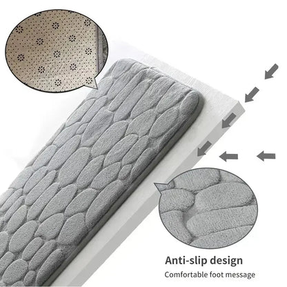 Embossed Fiber Floor Mat | Non-Slip Pebble Design | Bathroom & Living Room Rug