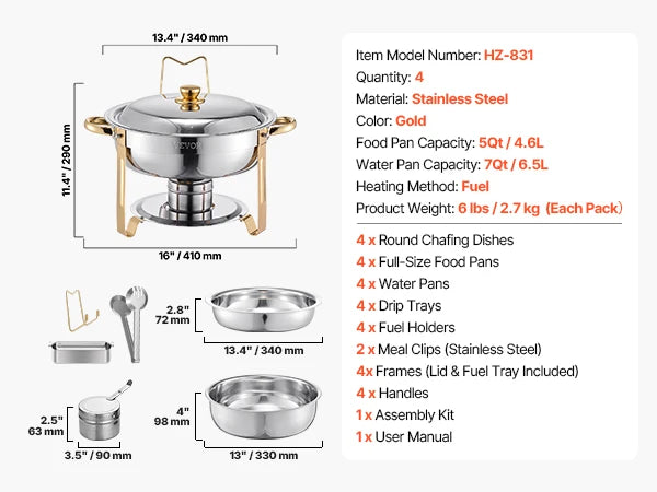 SucceBuy 4-Pack Stainless Steel Chafing Dish Buf