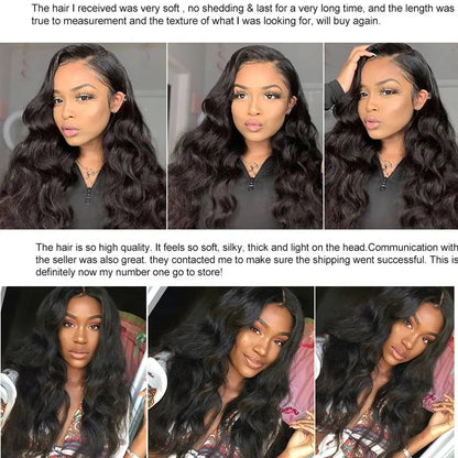 Natural Black Body Wave Human Hair Lace Front Wig | 180% Density | Pre-Plucked HD Transparent Lace Frontal