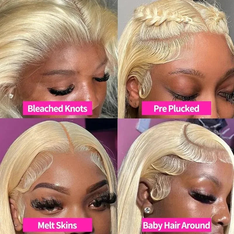 40-Inch 613 Blonde Human Hair Lace Front Wig for Women, 13x6 Transparent HD Lace Frontal Wig, Pre-Plucked Straight Style, Natural Hairline, Full-Length Long Wig