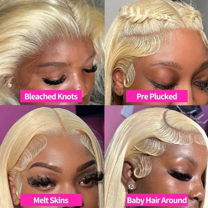 40-Inch 613 Blonde Human Hair Lace Front Wig for Women, 13x6 Transparent HD Lace Frontal Wig, Pre-Plucked Straight Style, Natural Hairline, Full-Length Long Wig