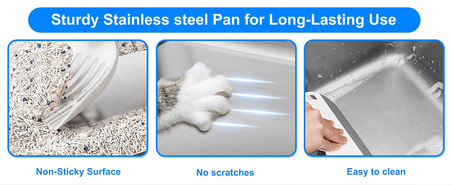 Premium Stainless Steel Cat Litter Box | Extra Large, Leak-Proof & Splash-Resistant