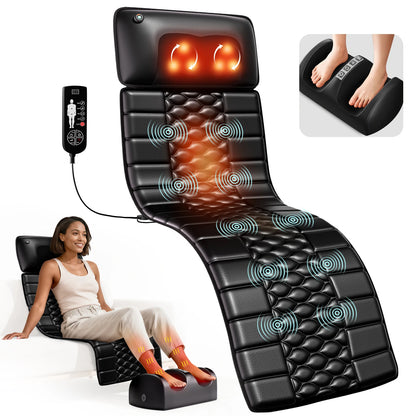 Shiatsu Full Body Massage Mat | Heat Function | 10 Vibrating Motors | Adjustable Intensity Massage Pad