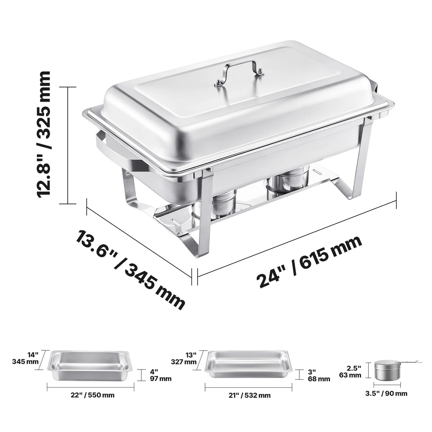 SucceBuy 4-Pack 8-Qt Stainless Steel Chafing Dish Buffet Set with Full-Size & Half-Size Pans for Catering and Events