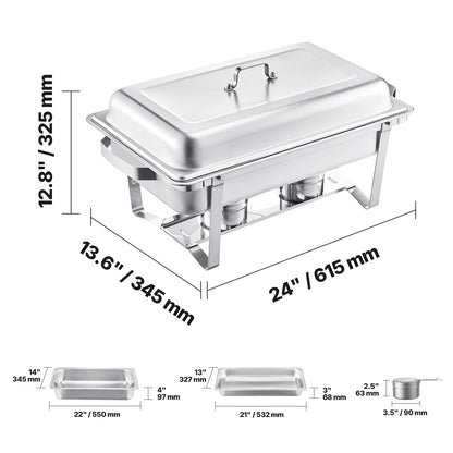 SucceBuy 4-Pack 8-Qt Stainless Steel Chafing Dish Buffet Set with Full-Size & Half-Size Pans for Catering and Events