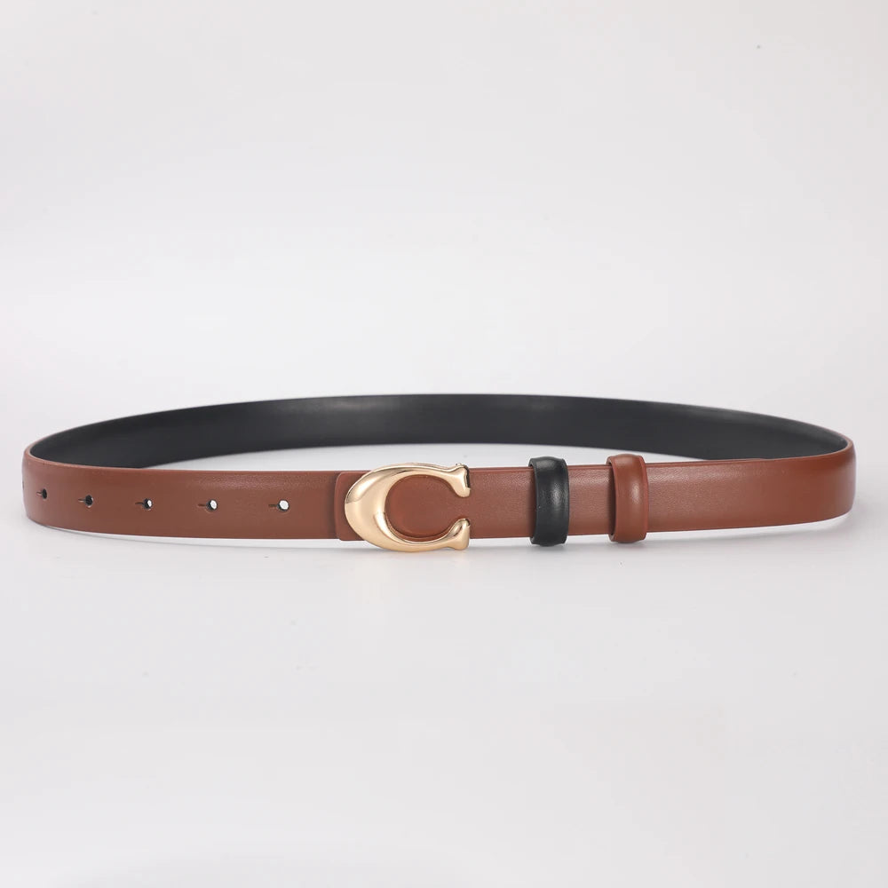 Women's Double-Sided Fashion Belt, Reversible Waist Belt with C-Shaped Buckle, Smooth Finish for Dresses, Jeans & Trousers