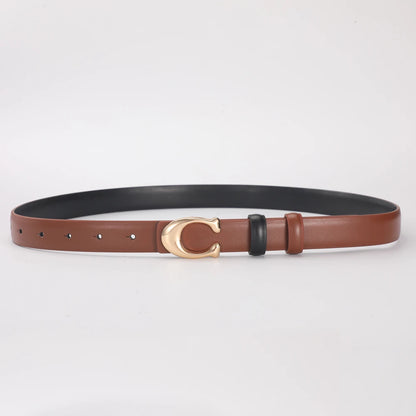 Women's Double-Sided Fashion Belt, Reversible Waist Belt with C-Shaped Buckle, Smooth Finish for Dresses, Jeans & Trousers