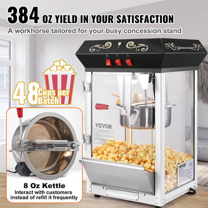 SucceBuy Countertop Popcorn Maker, 8 oz Kettle Popcorn Machine, Makes Up to 48 Cups per Batch, Includes 4 Scoops for Home and Commercial Use