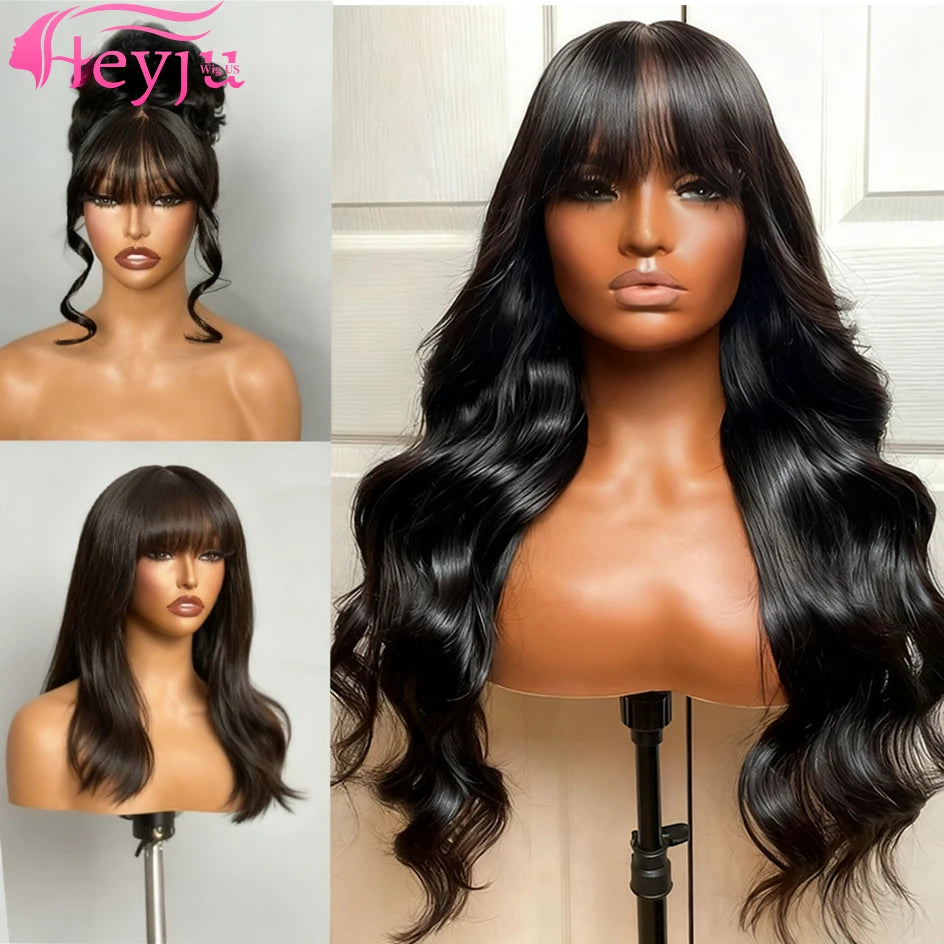 Middle Part Body Wave Wig | Bangs | 3x1 Lace Front | 230% Density | Brazilian Human Hair | 30–36 Inch