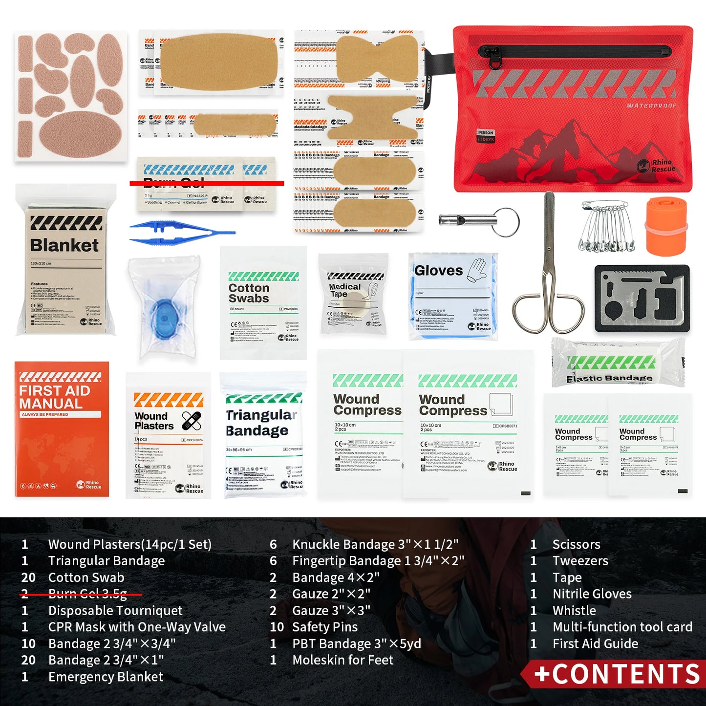 Rhino Rescue Ultralight First Aid Kit | Waterproof Compact Medical Kit | Outdoor & Travel Essential