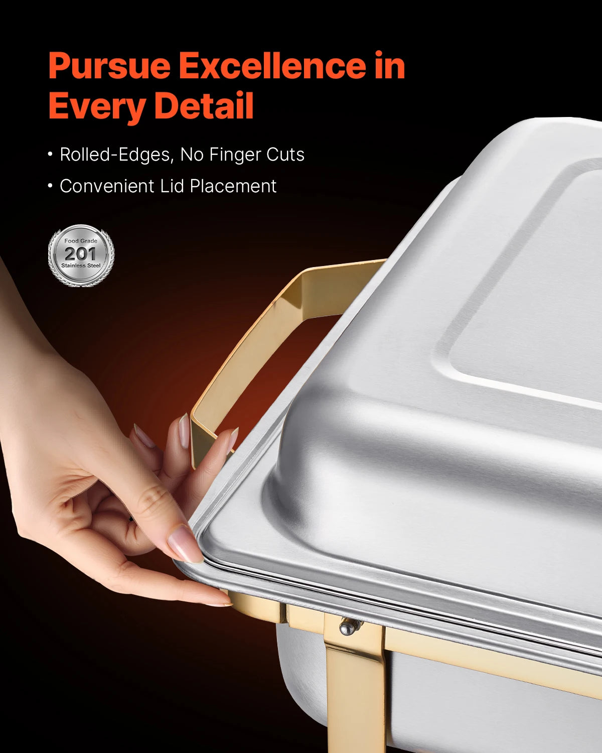 SucceBuy 4-Pack 8-Qt Stainless Steel Chafing Dish Buffet Set with Full-Size & Half-Size Pans for Catering and Events