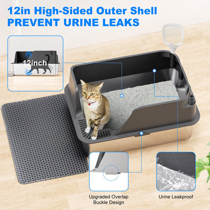Premium Stainless Steel Cat Litter Box | Extra Large, Leak-Proof & Splash-Resistant