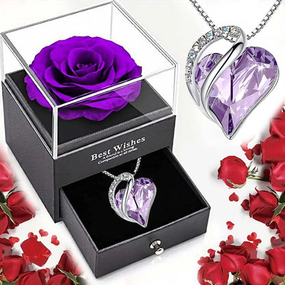 Ocean Heart Necklace | Eternal Rose Gift Box | Romantic Jewelry Gift for Her