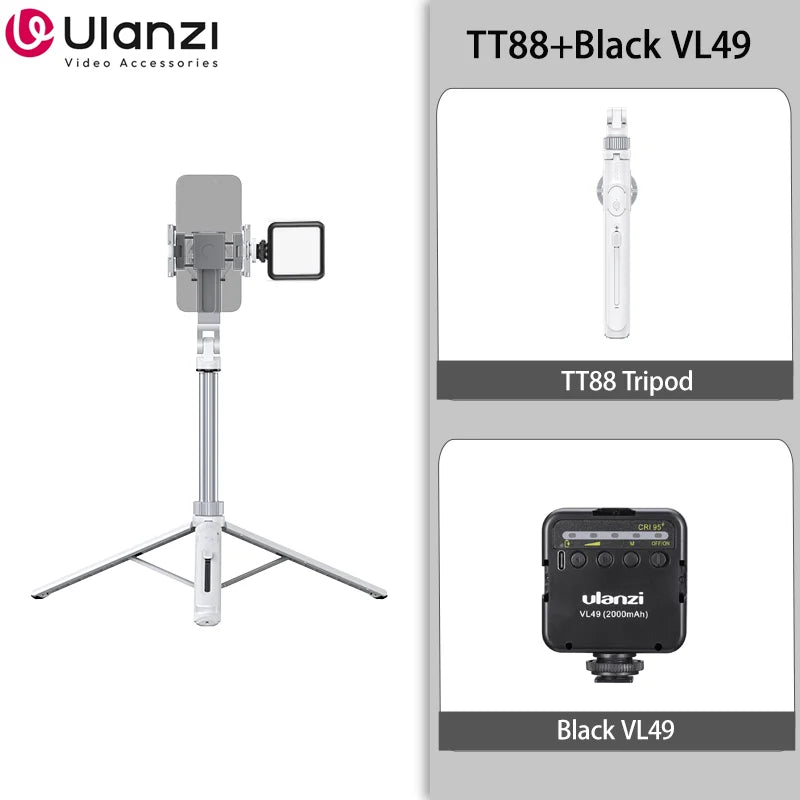 Ulanzi TT88 Phone Tripod, 1.44m Extendable Overhead Selfie Stick with Magnetic Phone Clamp and Wireless Remote for Live Streaming, Vlogging & Content Creation