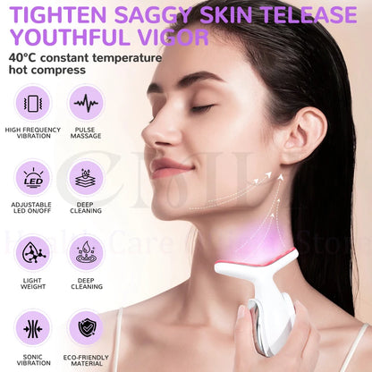 7-in-1 Neck & Face Beauty Device with LED Light Therapy, Microcurrent Technology, Deep Cleansing, and Warm Compress Features