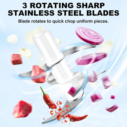 300ml Capacity Electric Garlic Chopper, Mini Portable Veggie Cutter, 4 Sharp Stainless Steel Blades Mini Electric Food Chopper, Compact Size, Easy to Clean, One-Touch Operation (Blue)
