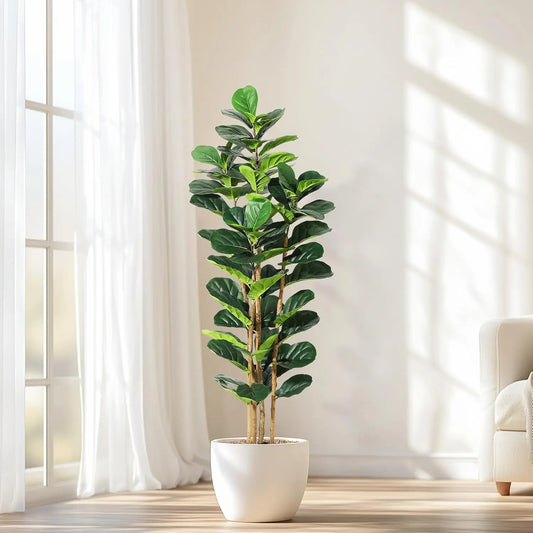 Artificial Fiddle Leaf Fig Tree | 5–7 FT | Includes Pot | Realistic Faux Greenery | Home & Office Décor