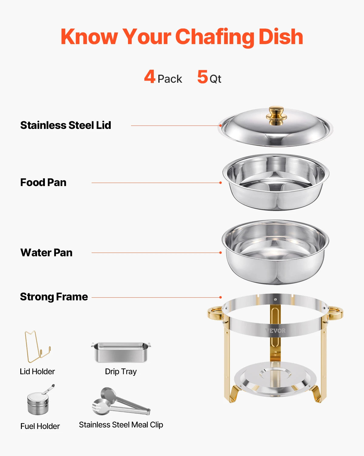 SucceBuy 4-Pack Stainless Steel Chafing Dish Buf