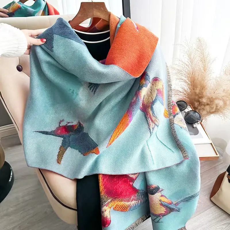 Women's Floral Jacquard Faux Cashmere Shawl | Thick Pashmina Wrap | Winter Shawl