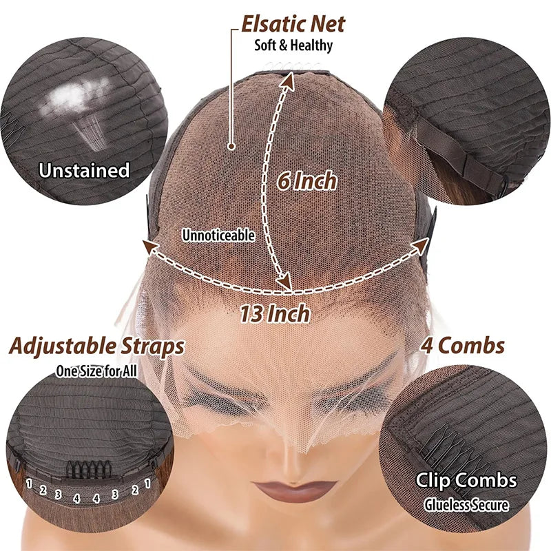 36-Inch Chocolate Brown Human Hair Lace Front Wig for Women, 220% Density, 13x6/13x4 HD Transparent Lace Frontal Wig, Curly Deep Wave Brazilian Style, Pre-Plucked Natural Look