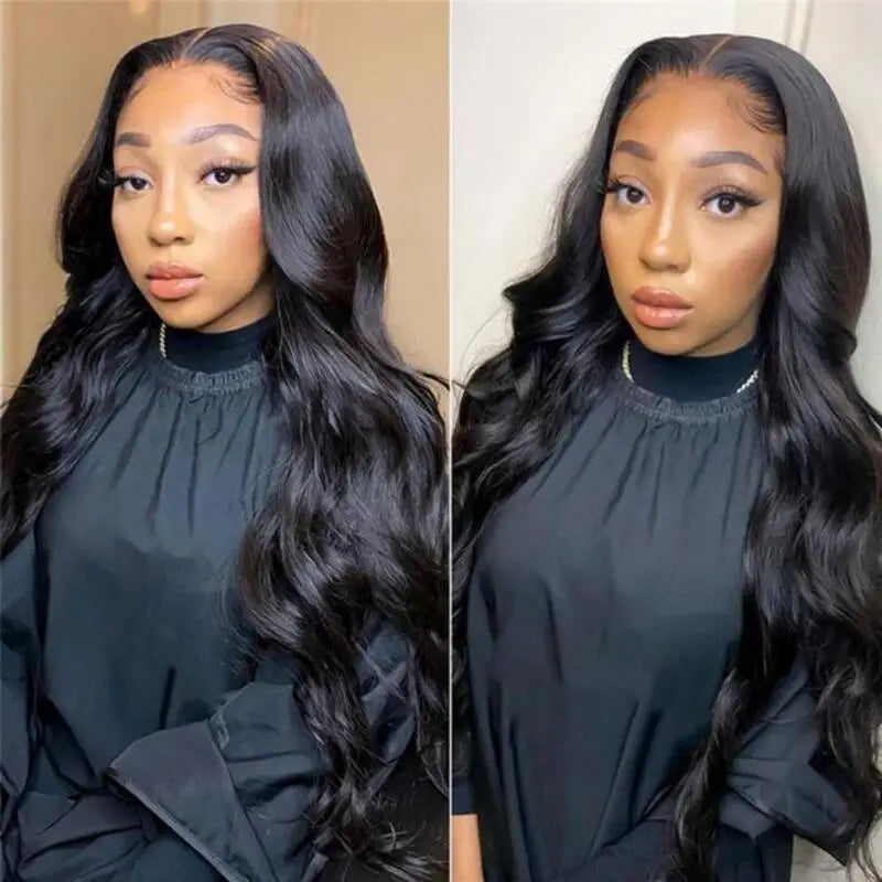 Natural Black Body Wave Human Hair Lace Front Wig | 180% Density | Pre-Plucked HD Transparent Lace Frontal