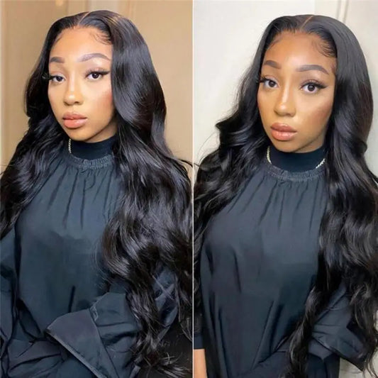 Natural Black Body Wave Human Hair Lace Front Wig | 180% Density | Pre-Plucked HD Transparent Lace Frontal