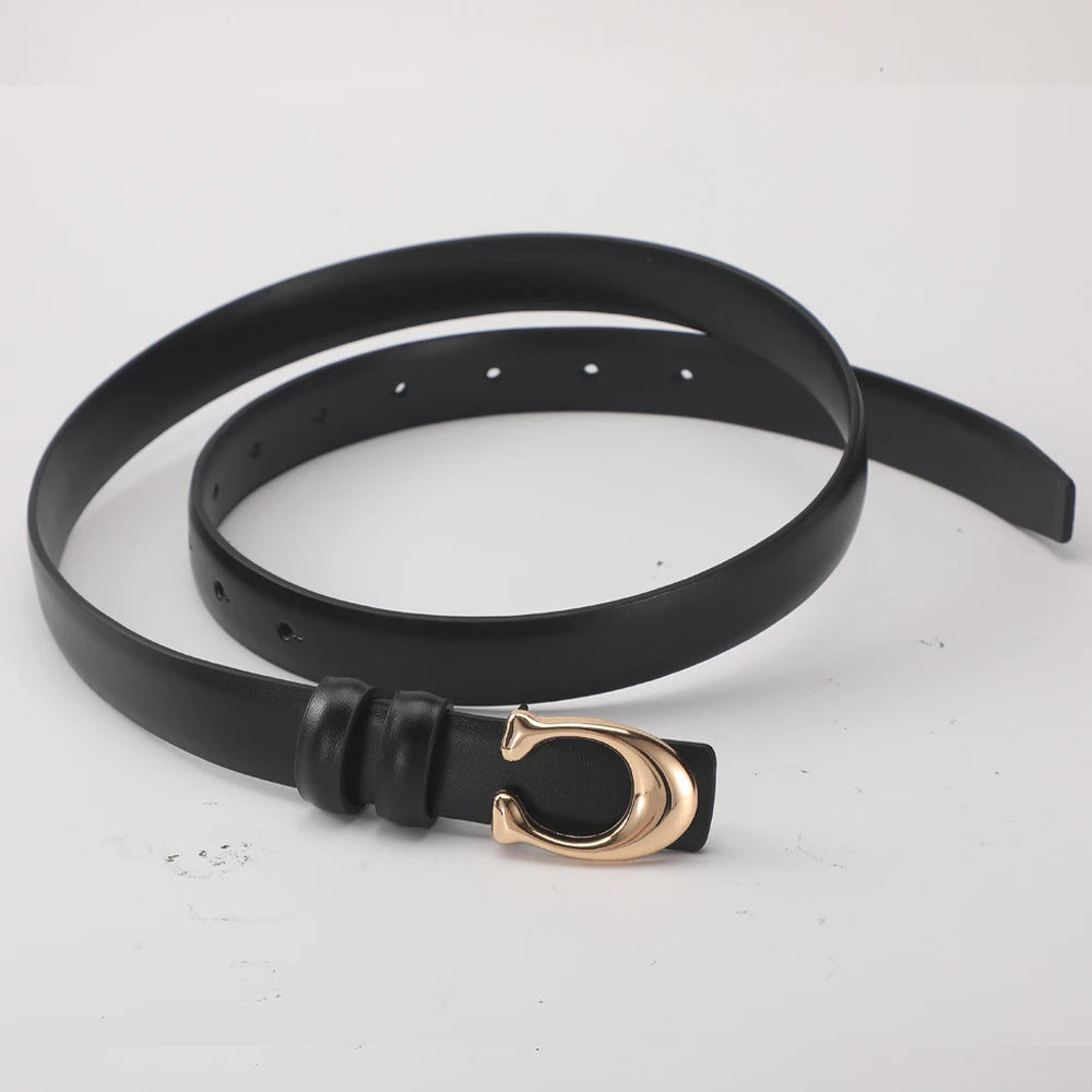 Women's Double-Sided Fashion Belt, Reversible Waist Belt with C-Shaped Buckle, Smooth Finish for Dresses, Jeans & Trousers