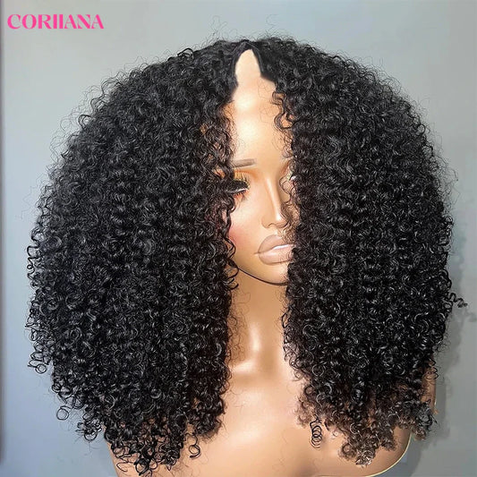 250% Kinky Curly V-Part Wig | Human Hair | No Leave-Out | Glueless Clip-In | Deep Wave Curly Style