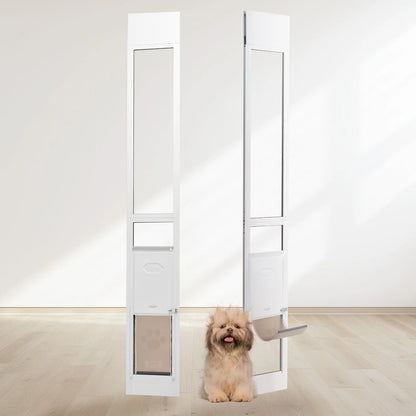 SucceBuy Sliding Glass Dog Door | Adjustable Height | Aluminum Frame | Tempered Glass Pet Door