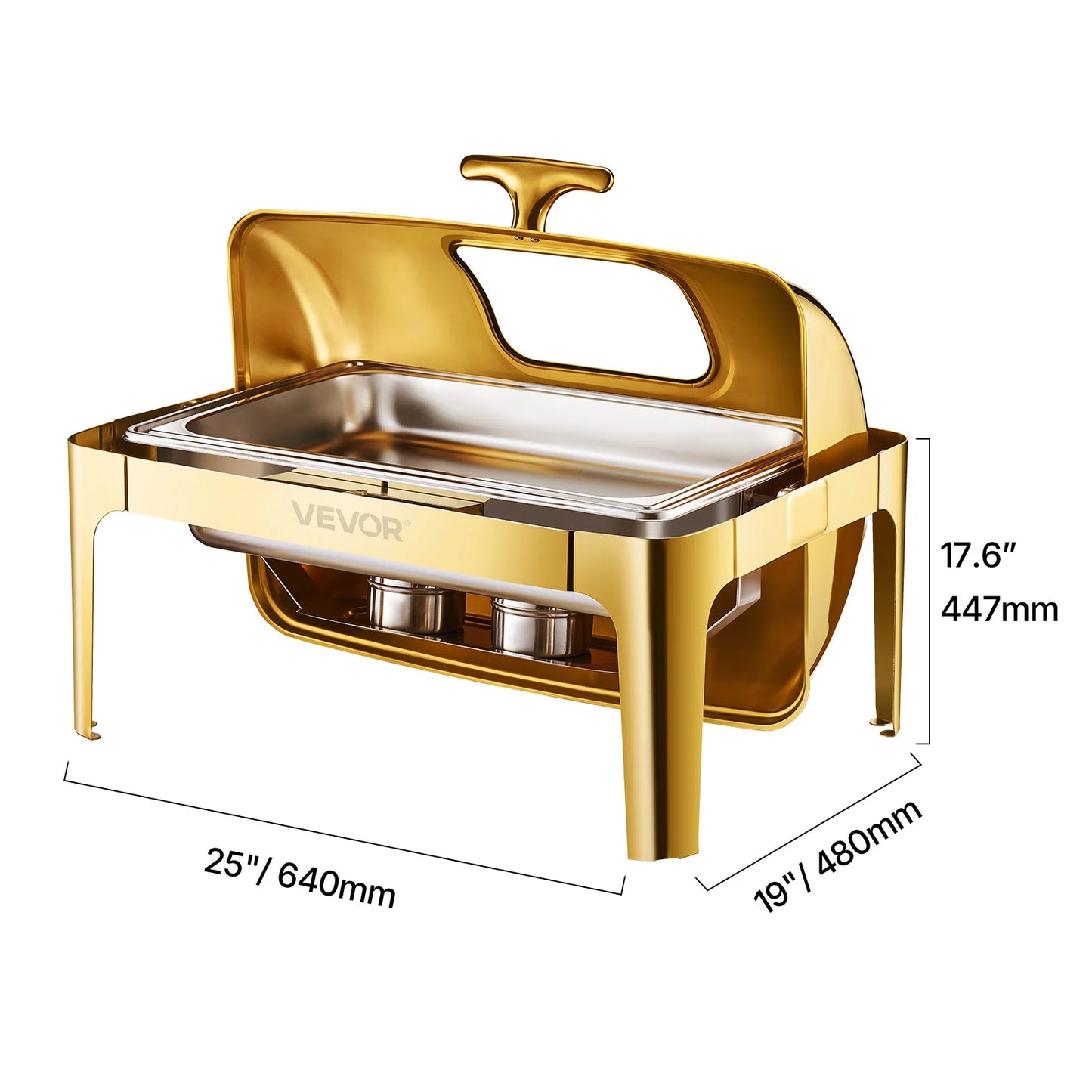 SucceBuy Elegant 9QT Roll Top Chafing Dish | Stainless Steel Buffet Warmer | Full Size Pan | Catering Food Server