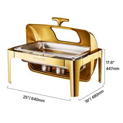 SucceBuy Elegant 9QT Roll Top Chafing Dish | Stainless Steel Buffet Warmer | Full Size Pan | Catering Food Server
