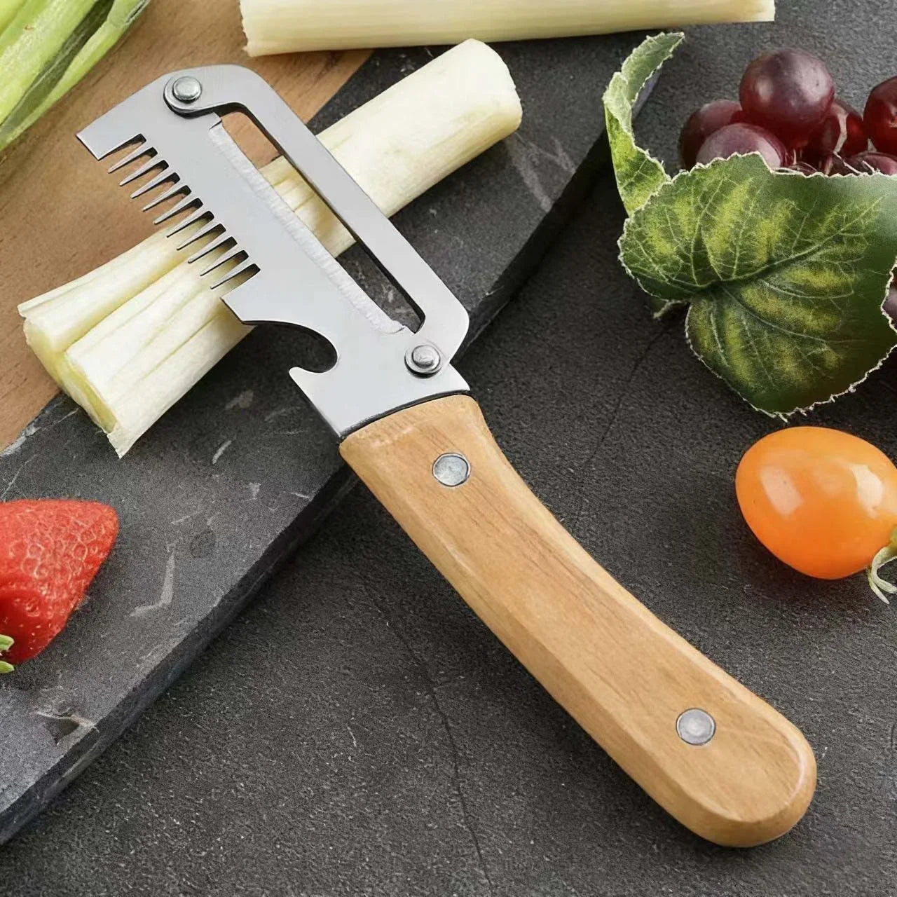 2026 New 2-in-1 Paring Knife and Vegetable Peeler, Stainless Steel Blade with Ergonomic Wooden Handle, Multi-Function Fruit and Potato Peeler for Kitchen Use